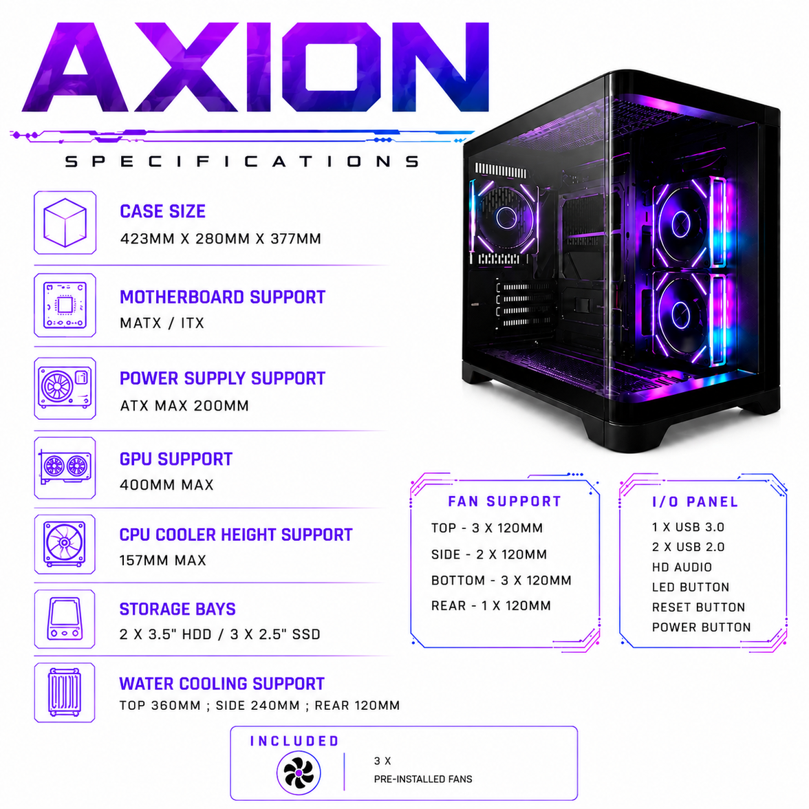 AXION Mid-Tower MATX Gaming PC Case